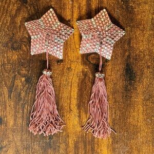 Handmade Old Rose Pink Star Burlesque Pasties with Tassels & Spinners